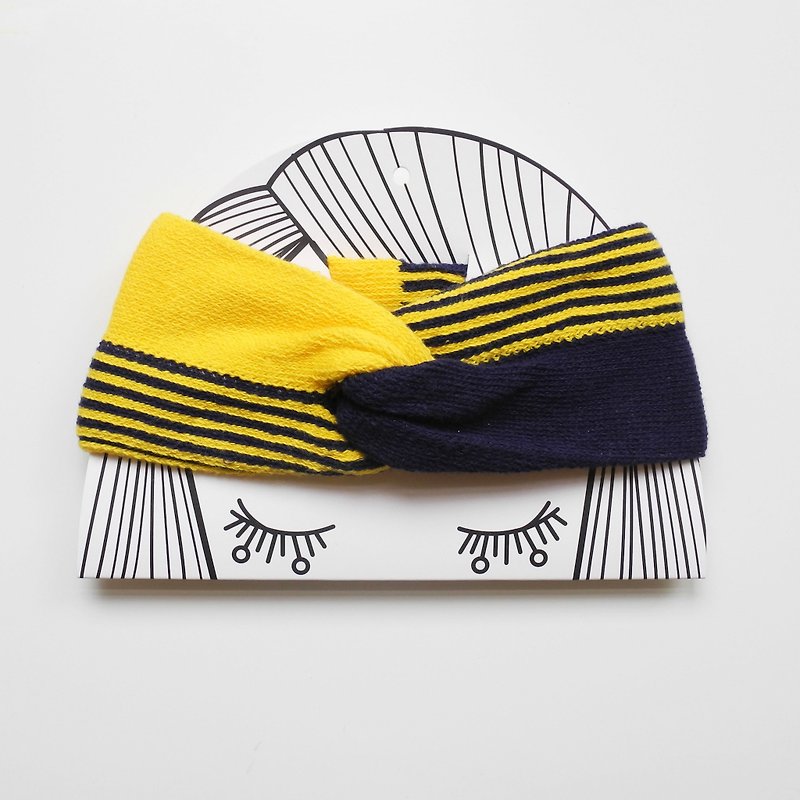 studio chiia - Knitted French Headband- Yellow / Sky Blue - เครื่องประดับผม - ผ้าฝ้าย/ผ้าลินิน สีเหลือง