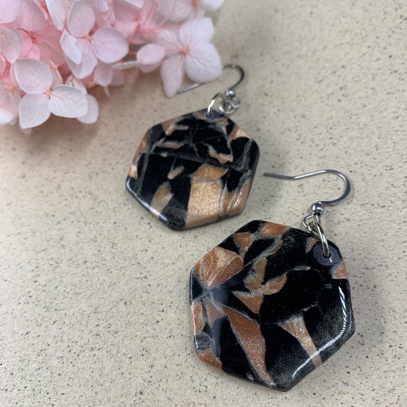 Stone Series Granite Soft Pottery Earrings/Ear Hooks/ Clip-On - ต่างหู - ดินเหนียว สีดำ