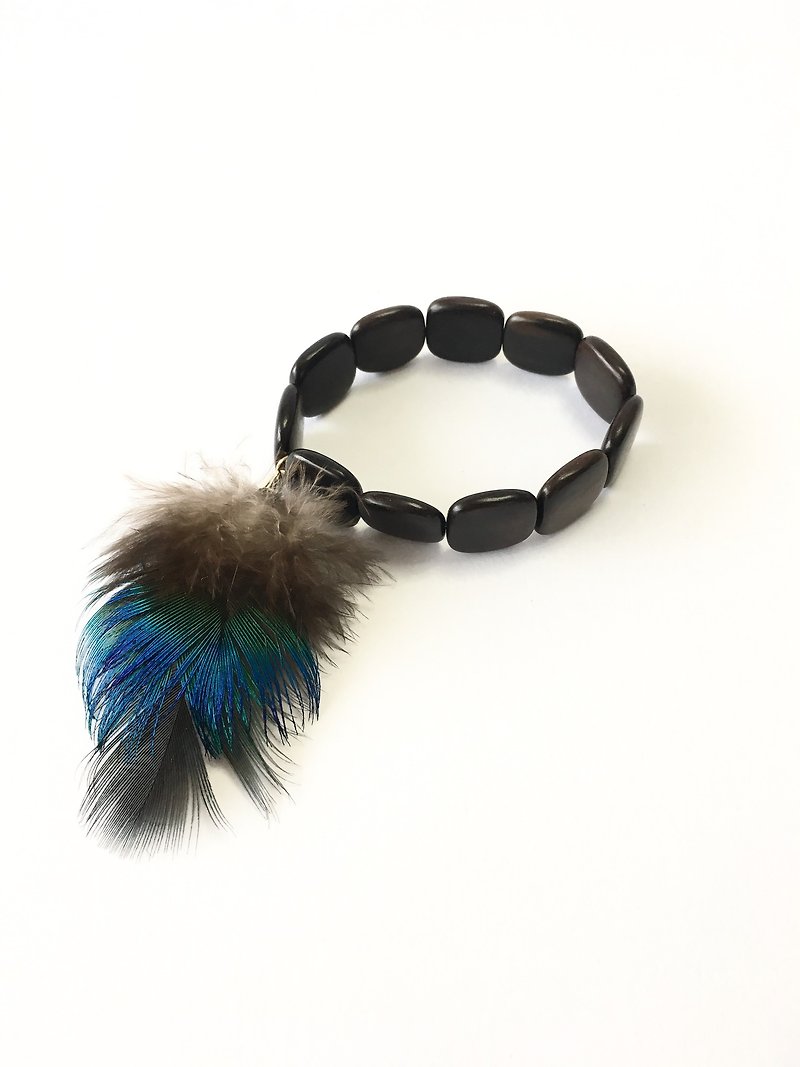 Ebony and feather bracelet - 手鍊/手鐲 - 木頭 藍色
