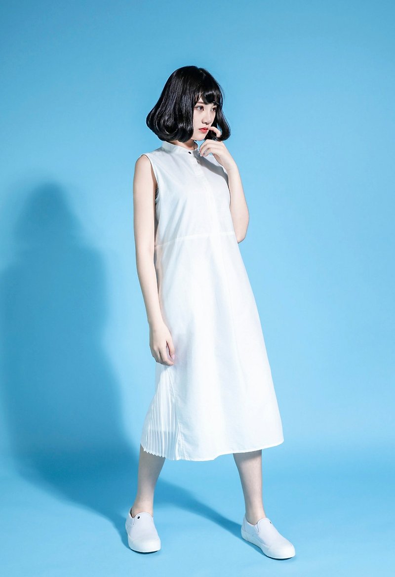 【經典原創】Experiment 實驗者無袖洋裝_CLD013_月光白 - 洋裝/連身裙 - 棉．麻 白色
