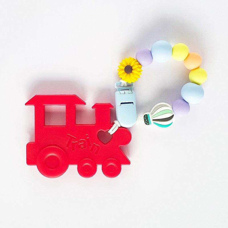 9 wordless daisy hot air balloon red train teether/customized pacifier chain - Kids' Toys - Other Materials Multicolor