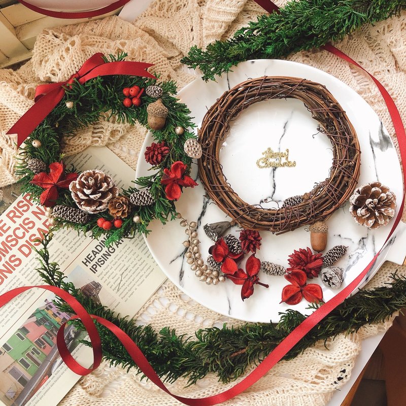 [DIY Material Pack] Christmas Wreath 15cm Immediately Ships the Wreath to Make Your Own Gift Exchange - Dried Flowers & Bouquets - Plants & Flowers Green