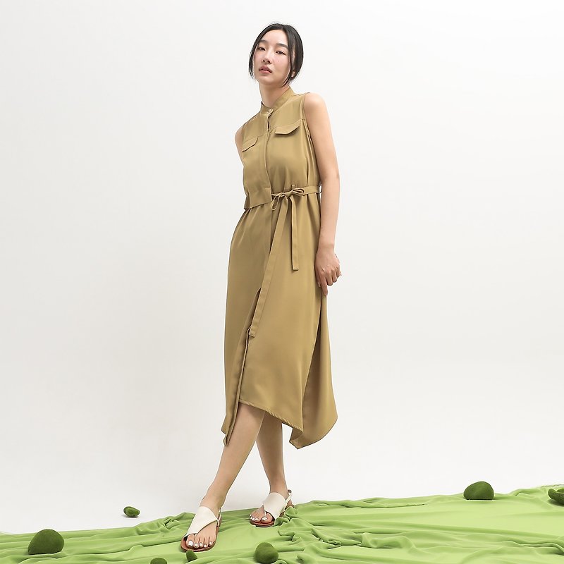 [Classic Original] Relativity_Time and Space Asymmetric Dress_CLD002_Mustard Yellow - One Piece Dresses - Polyester Yellow
