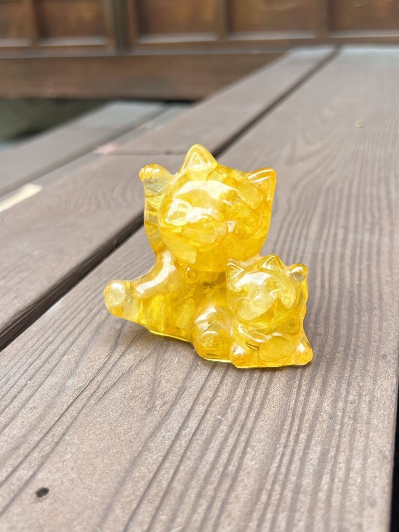 Crystal Ornaments [Mother and Son Lucky Cat Citrine] Lucky and Lucky - ของวางตกแต่ง - คริสตัล 