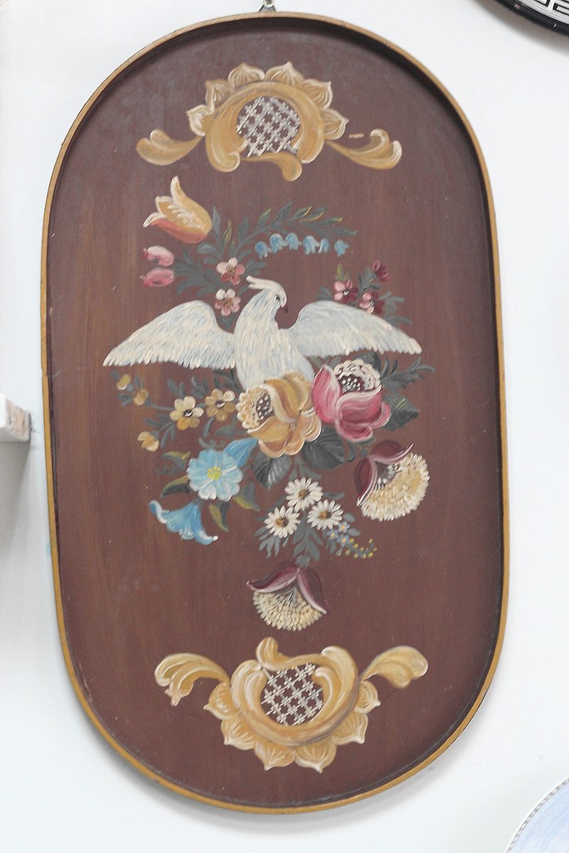 Good day fetish Netherlands vintage hand-painted wooden tray wall / antiques - Items for Display - Wood Brown
