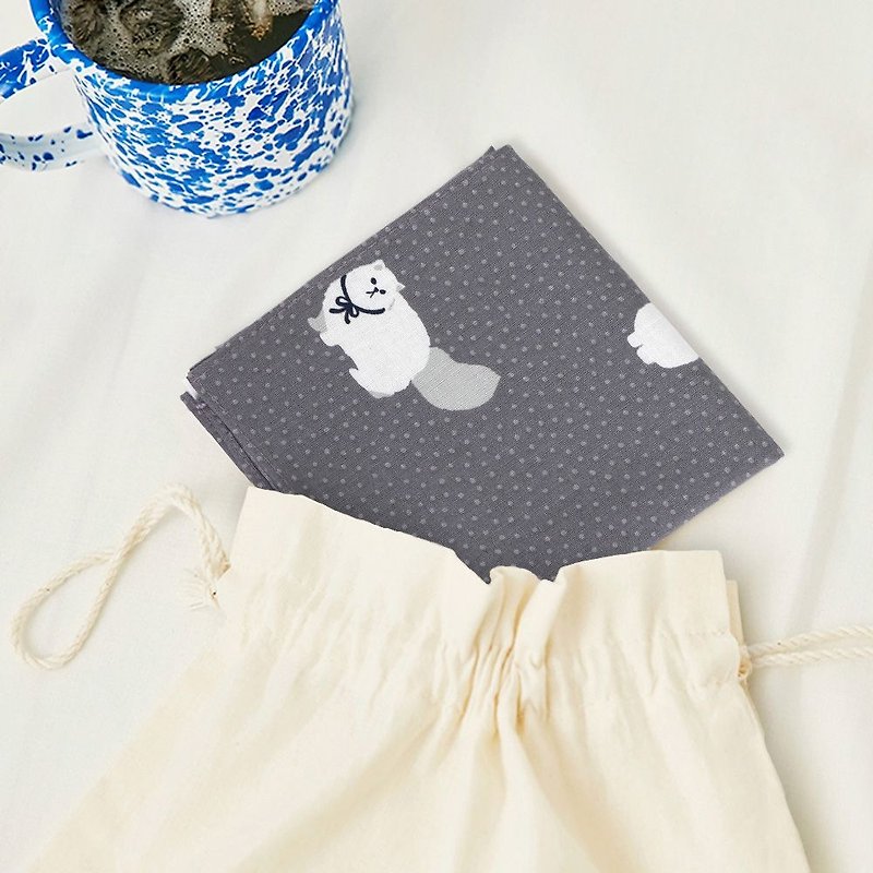 Nordic wind cotton handkerchief - 63 Persian cat, E2D10096 - ผ้าเช็ดหน้า - ผ้าฝ้าย/ผ้าลินิน สีเทา