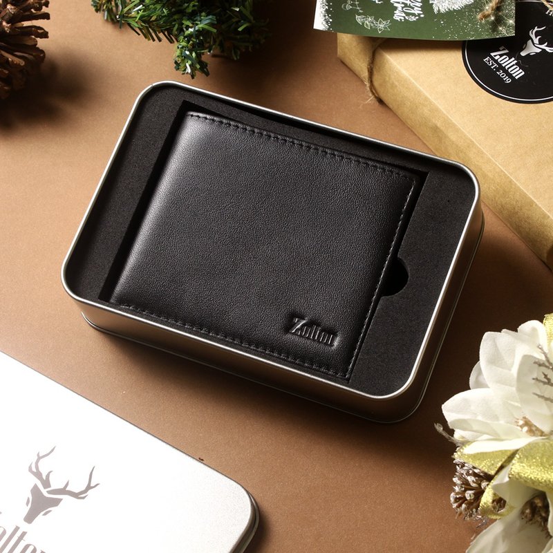 【Christmas】Hrafn Bifold Zipper Pocket Classic Genuine Leather Wallet | Black | Handwriting Engraving Available - กระเป๋าสตางค์ - หนังแท้ สีดำ