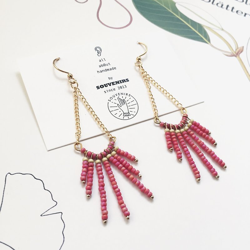 |Souvenirs|Original handmade US imported beads pendant firework 925 sterling silver gold-plated fresh DIY earrings earrings Clip-On Christmas gifts birthday gifts - Earrings & Clip-ons - Enamel Red