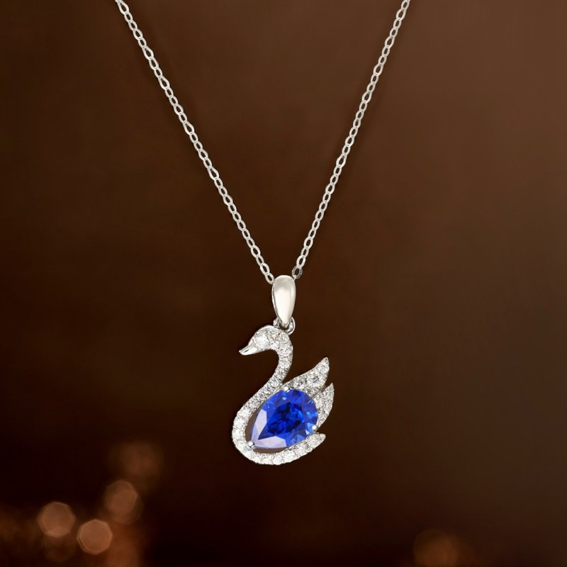 18k gold swan necklace versatile exquisite simple advanced cultured sapphire birthday gift anniversary - Necklaces - Other Materials Blue