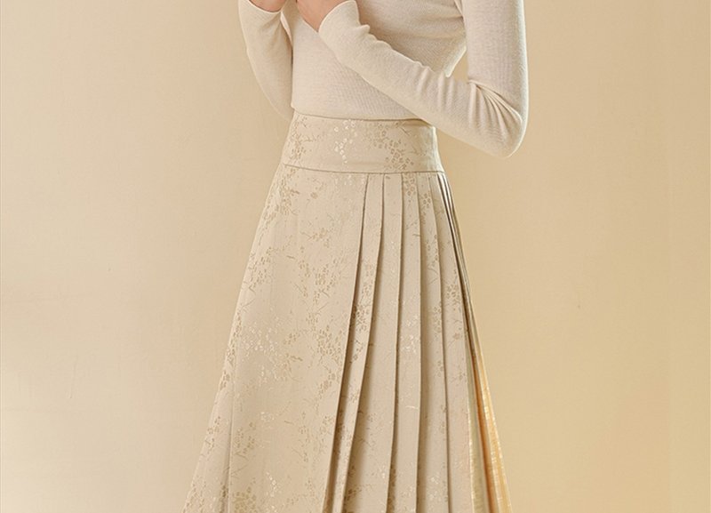 新中式中國風 高腰顯瘦漢服改良馬面裙 - 裙子/長裙 - 其他材質 卡其色