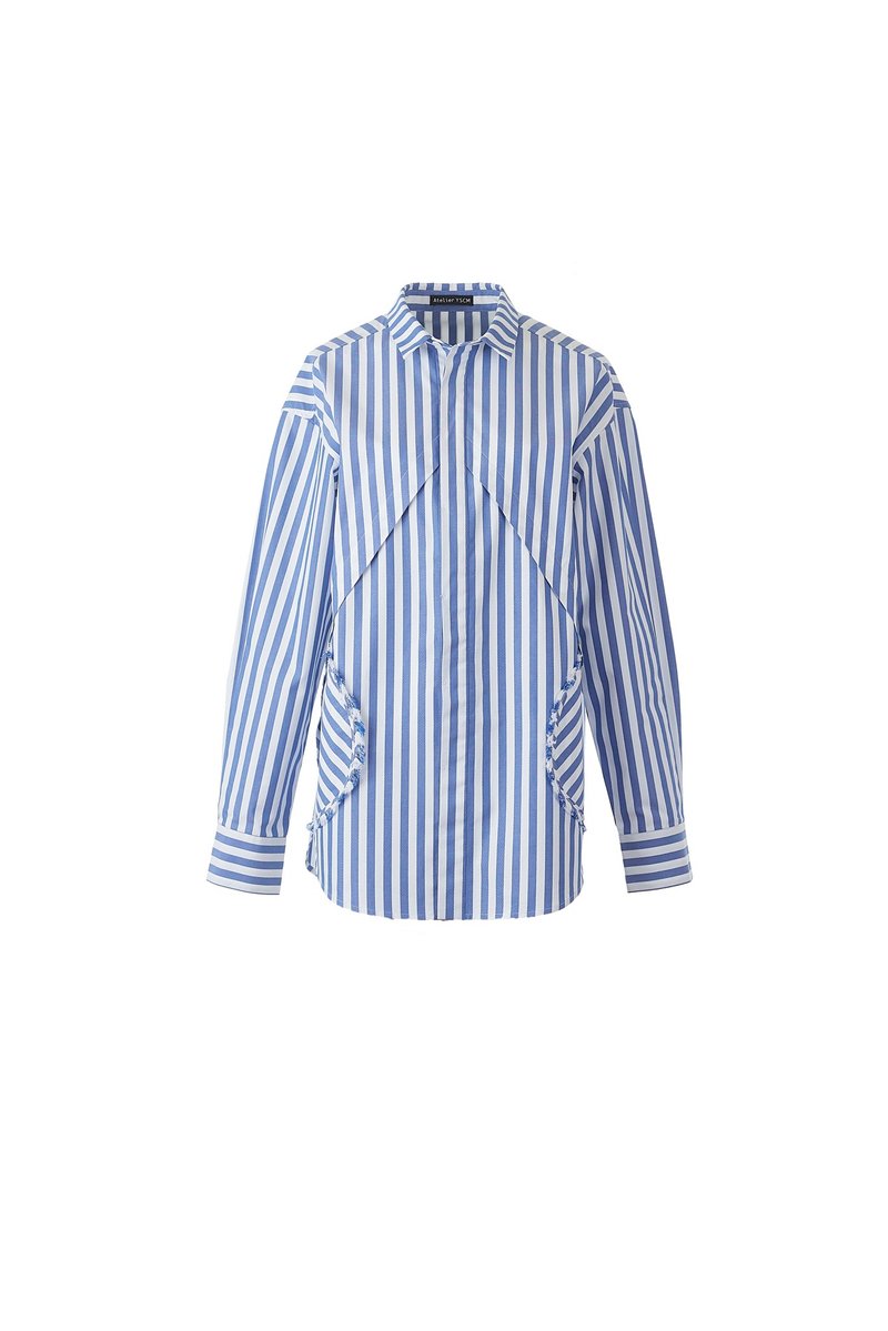 YC stripy shirt - เสื้อเชิ้ตผู้หญิง - ผ้าฝ้าย/ผ้าลินิน ขาว