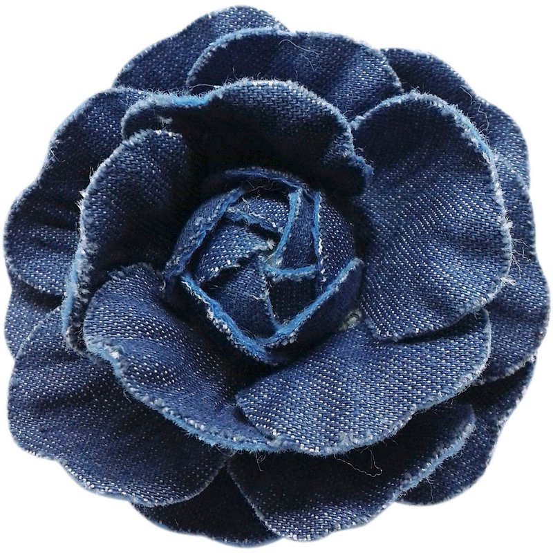 Denim Camellia Hairpin-Midnight Blue All-Inclusive Fabric Handmade Hair Accessories Denim Flower - เครื่องประดับผม - เส้นใยสังเคราะห์ สีน้ำเงิน
