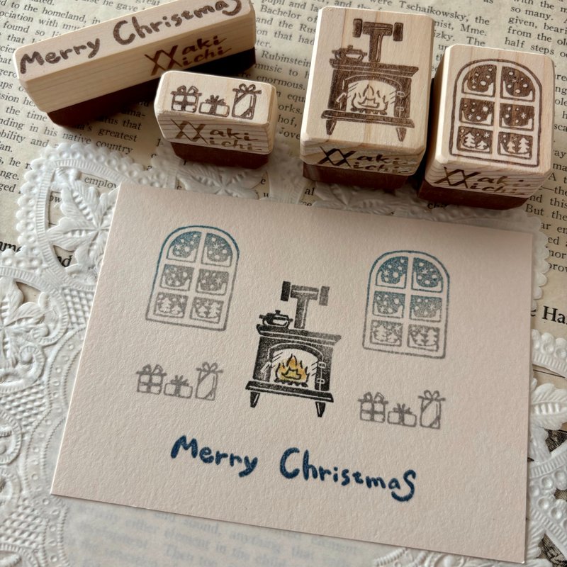 Eraser Stamp Wood Stove Christmas Motif Stamp Set of 4 - ตราปั๊ม/สแตมป์/หมึก - ยาง 