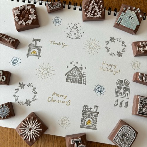 消しゴムはんこ 薪ストーブ クリスマスモチーフはんこ4個セット