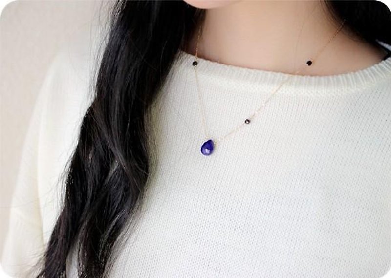 Large Lapis Lazuli x Black Spinel Necklace September / December Birthstone Good luck Successful luck UP! - Necklaces - Gemstone Blue