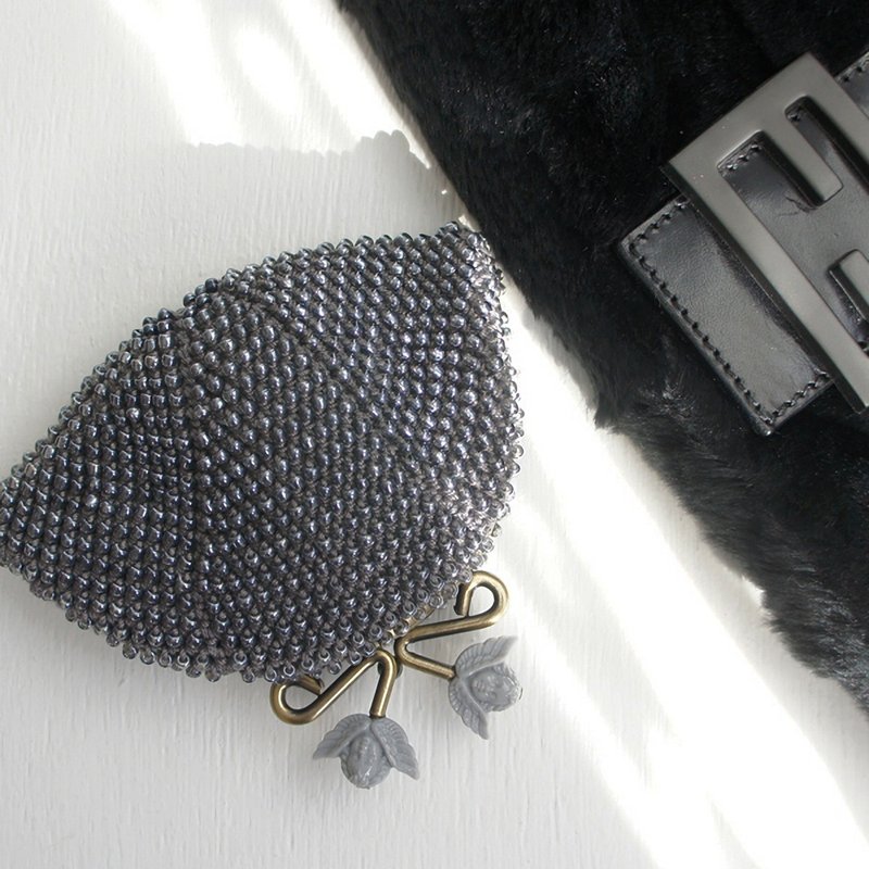 Ba-ba handmade Beads crochet coinpurse No.1412 - 化妝包/收納袋 - 其他材質 灰色