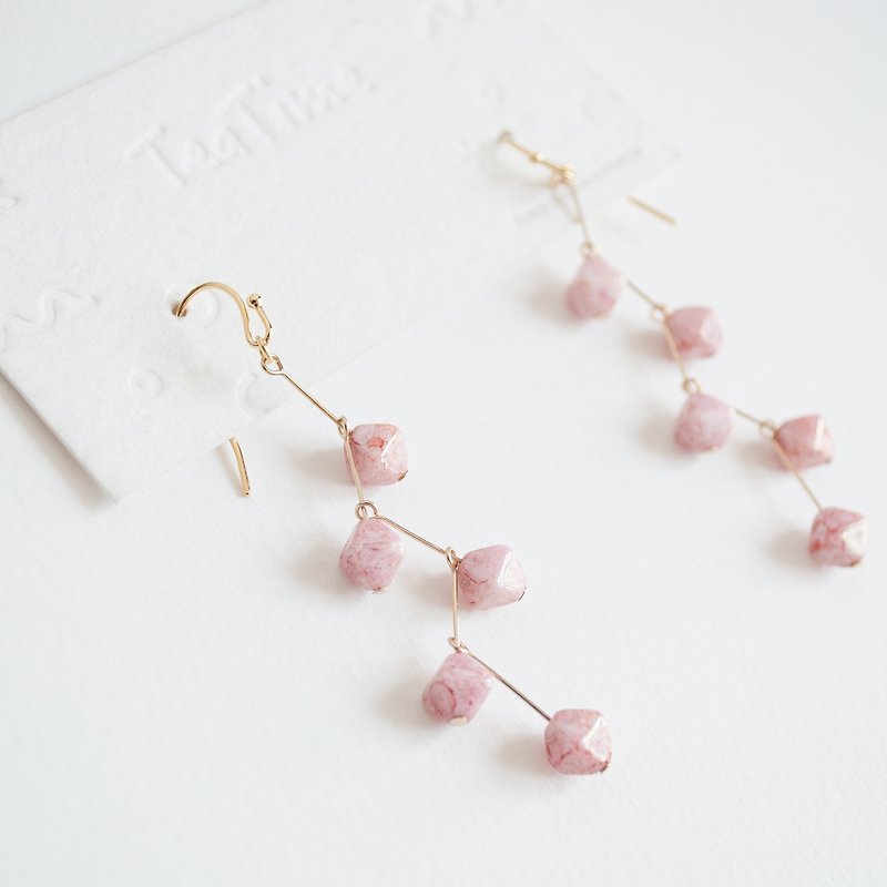 TeaTime cherry blossom season afternoon tea ear clip ear hook - Earrings & Clip-ons - Pottery Pink