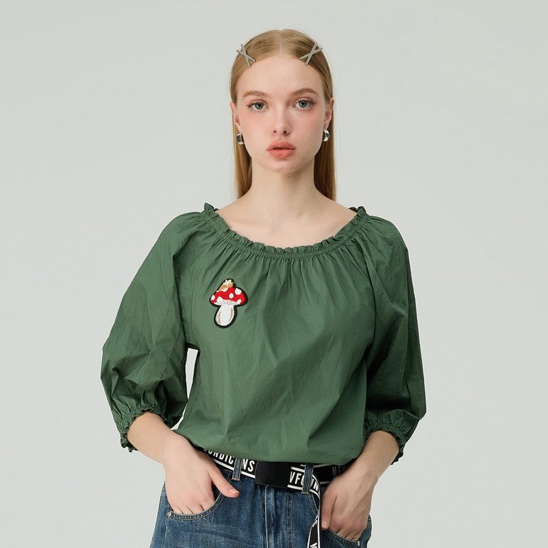 OUWEY Ouwei pure cotton elastic one-neck style top (green) 3243161016 - เสื้อผู้หญิง - ผ้าฝ้าย/ผ้าลินิน สีเขียว