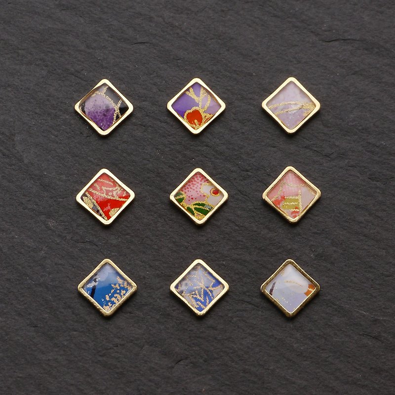 Nine-color bricks | Yuzen paper | Handmade | Glue | Gender-neutral jewelry - ต่างหู - เรซิน หลากหลายสี