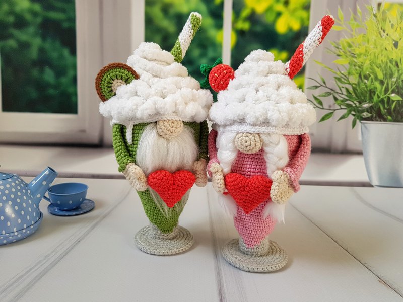 Crochet Gnome cocktail PATTERN, Valentine crochet Pattern, Birthday decor - Knitting, Embroidery, Felted Wool & Sewing - Other Materials 