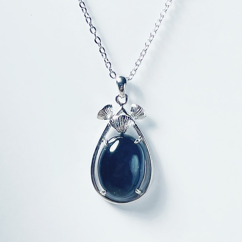 Xinxin Jade Pendant Natural Black Jade 10x14 A Item 925 Sterling Silver Gift - สร้อยคอ - หยก สีดำ