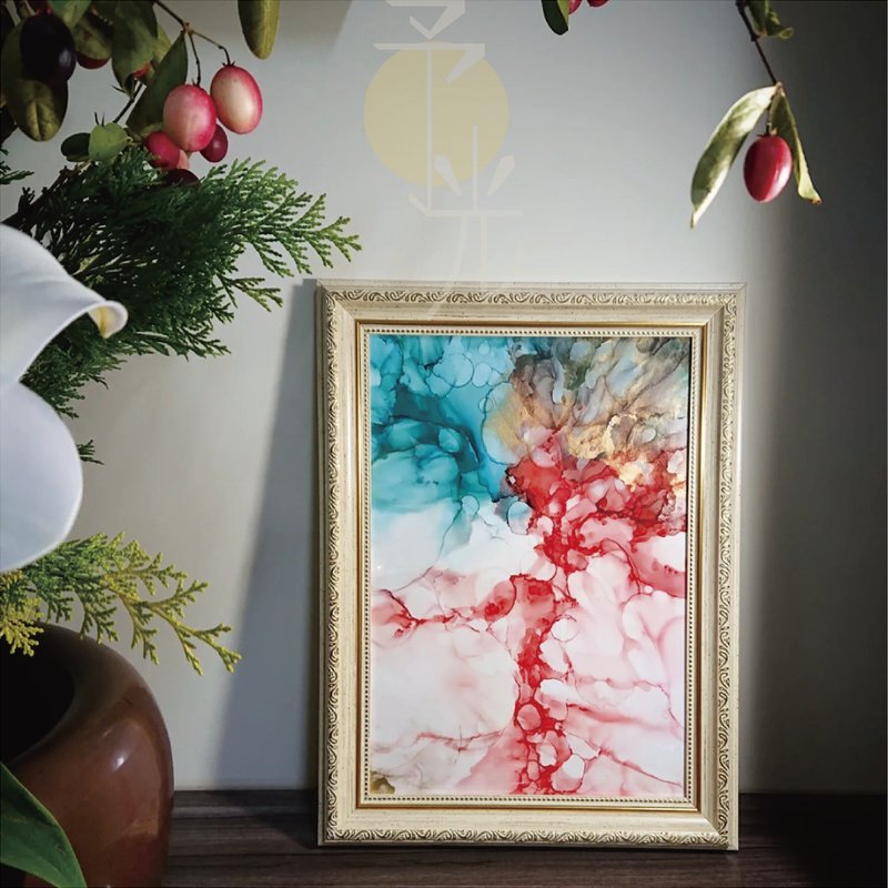 Christmas Nocturne: Textured Home Painting/Alcohol Ink Art - Posters - Pigment Red