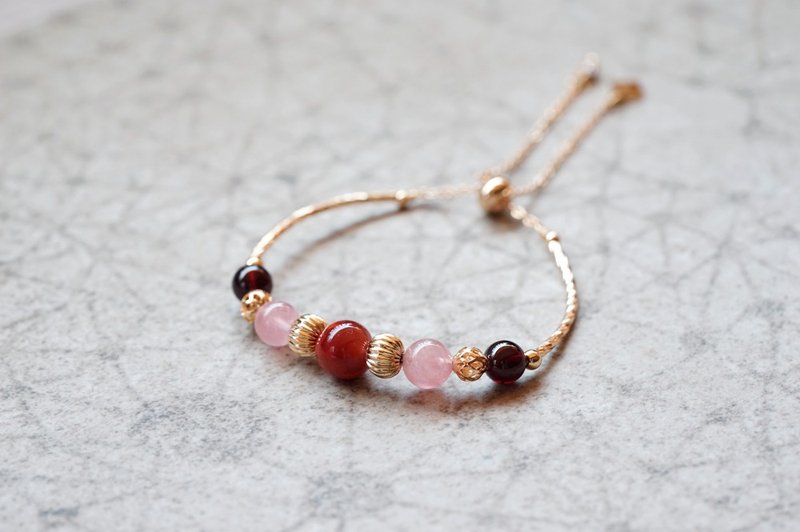 Favorite - 14K Gold Natural Stone Bracelet (Bezel Chain Design) - สร้อยข้อมือ - คริสตัล สีแดง