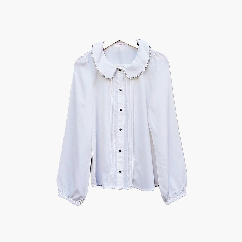Ancient round neck embroidered embroidered white shirt 023 - เสื้อเชิ้ตผู้หญิง - เส้นใยสังเคราะห์ ขาว