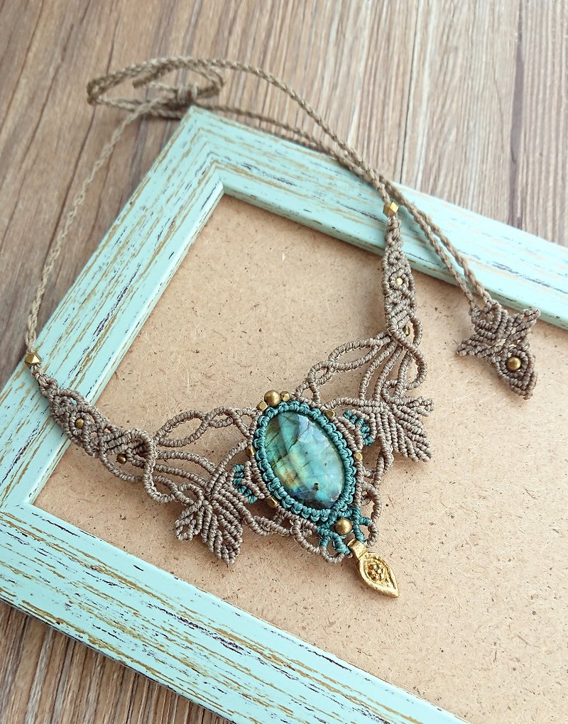 Misssheep-N27- ethnic style double color South American wax braided brass labradorite necklace / clavicle chain - Necklaces - Other Materials 