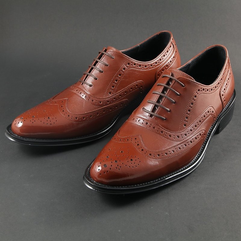 エレガントなウィングパターン刻まれたタイヤレザーオックスフォードシューズ-エレガントなコーヒー - オックスフォード靴 メンズ - 革 ブラウン