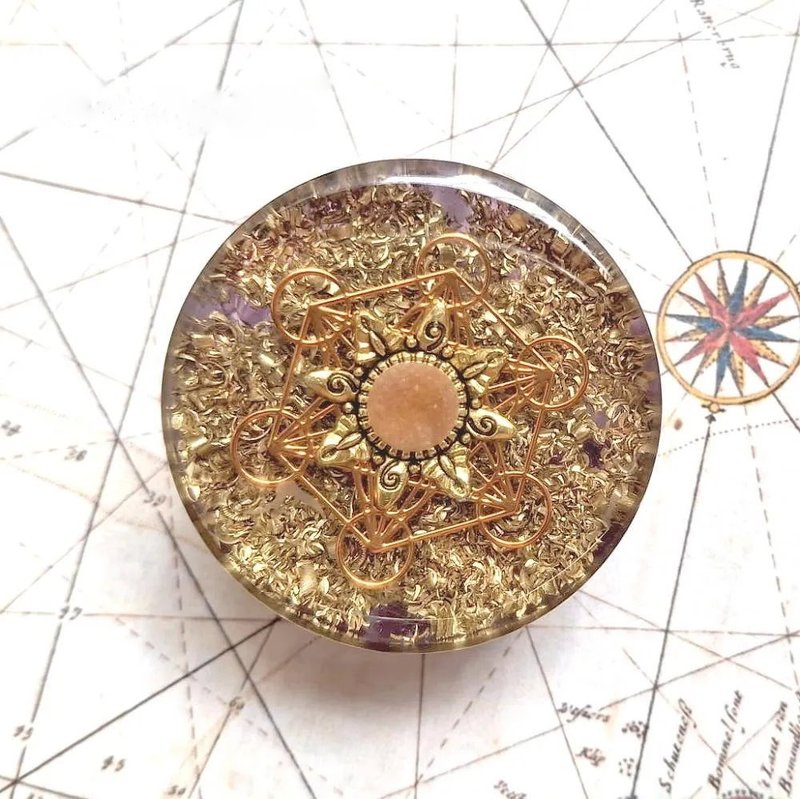 Metatron's Cube Orgonite Pocket Disc | Amethyst - Other - Crystal Purple