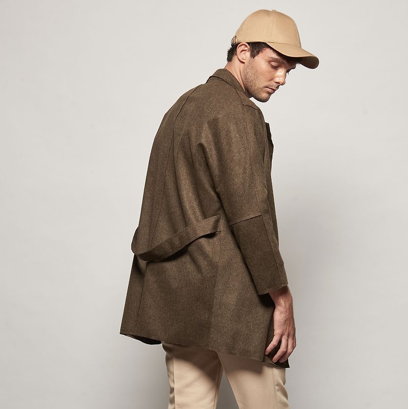 Stone@s Wool Coat In Brown / 羊毛罩衫 造型襯衫 - 男夾克/外套 - 羊毛 咖啡色