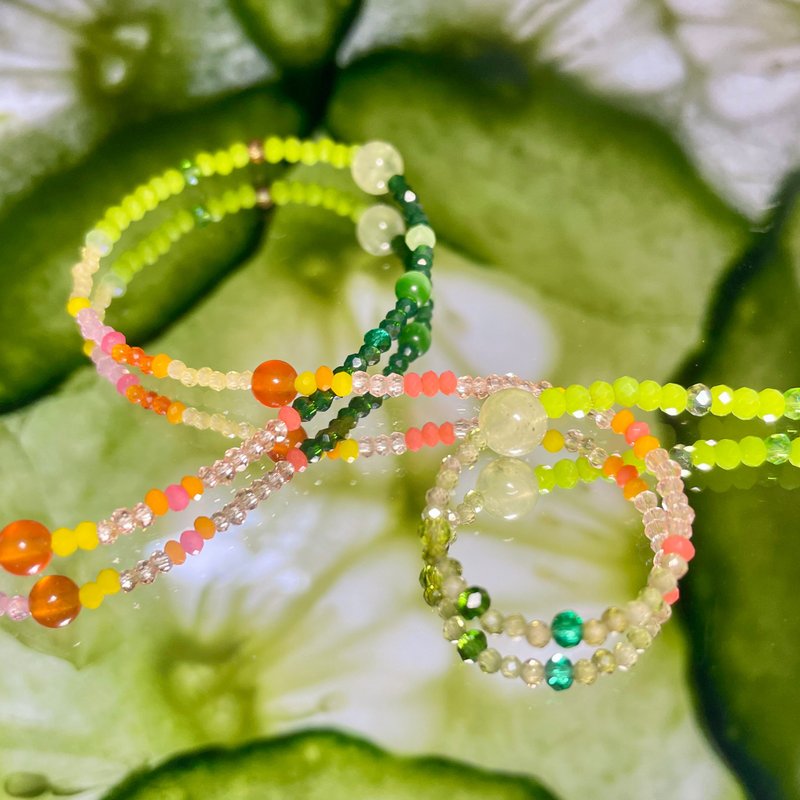 Fruit & Vegetable Collection - 005 Cucumber & Carrot Gemstone Necklace - 項鍊 - 銀 多色