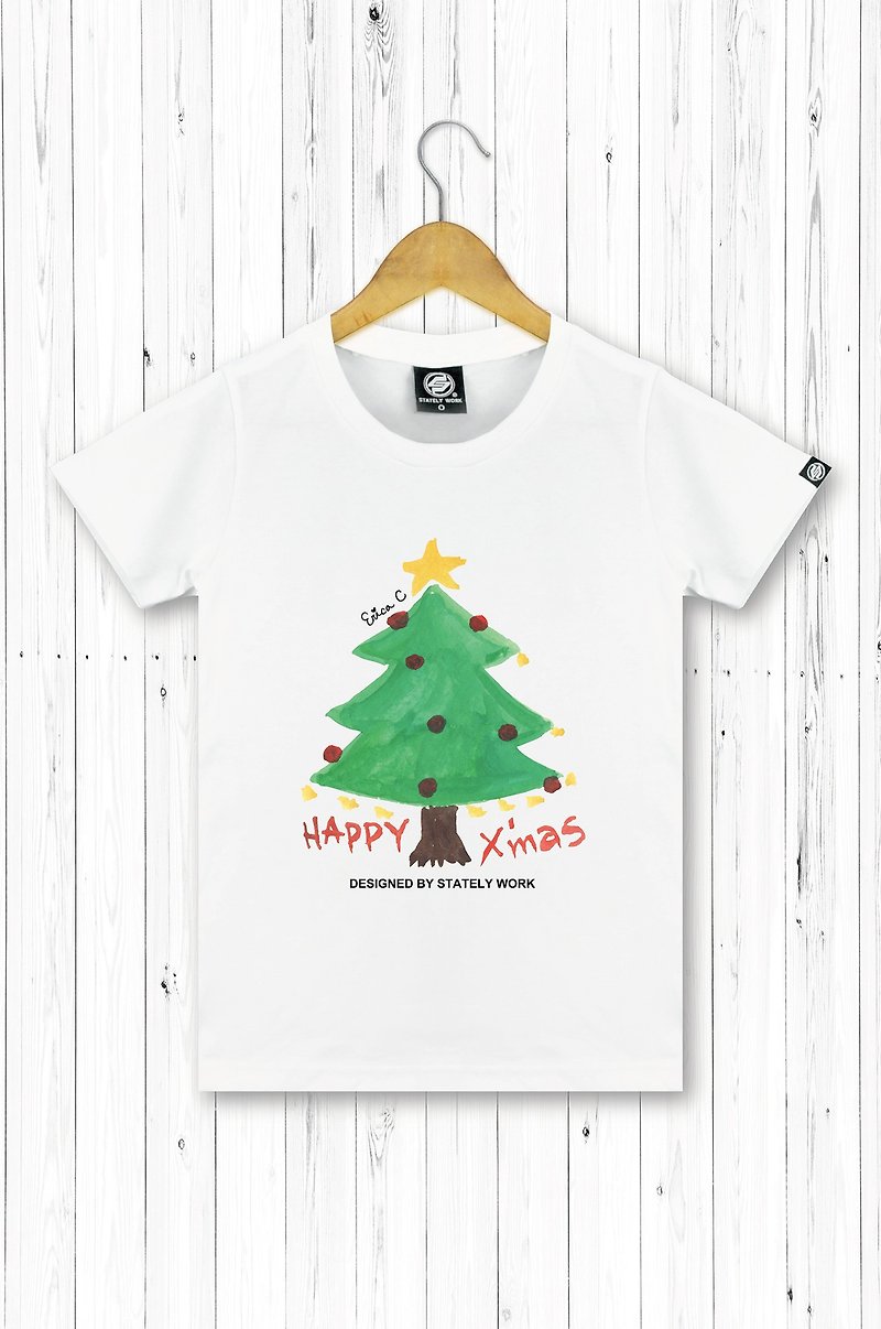 STATELYWORK Christmas tree hand-painted T-women - Women's T-Shirts - Cotton & Hemp Multicolor