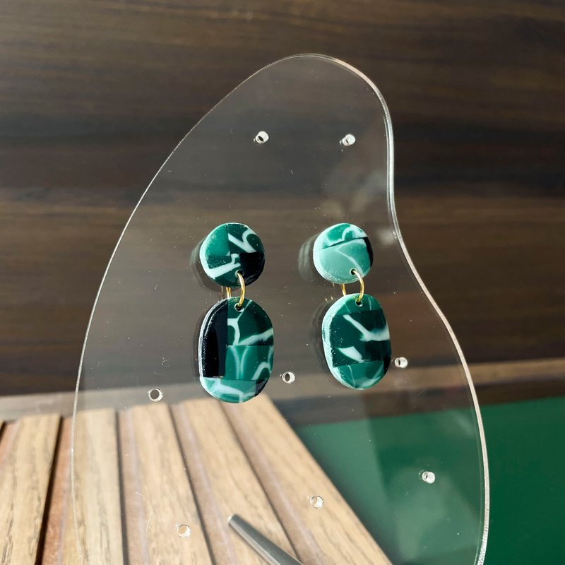 Oval dangling earrings, wave turquoise deepgreen - Earrings & Clip-ons - Other Materials Multicolor