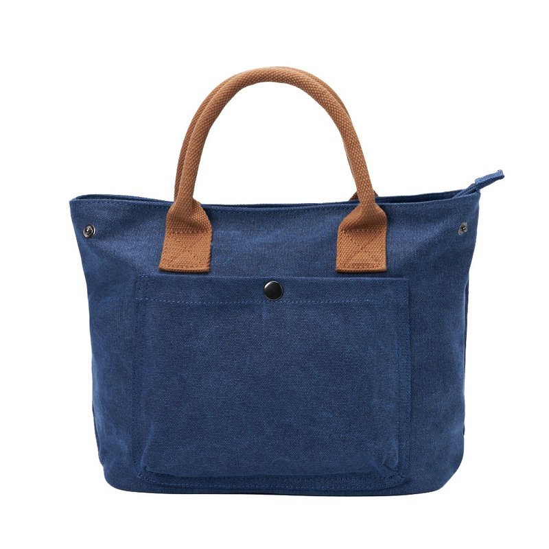 Simple blue one-shoulder canvas portable tote bag / commuter bag storage - กระเป๋าถือ - ผ้าฝ้าย/ผ้าลินิน สีน้ำเงิน