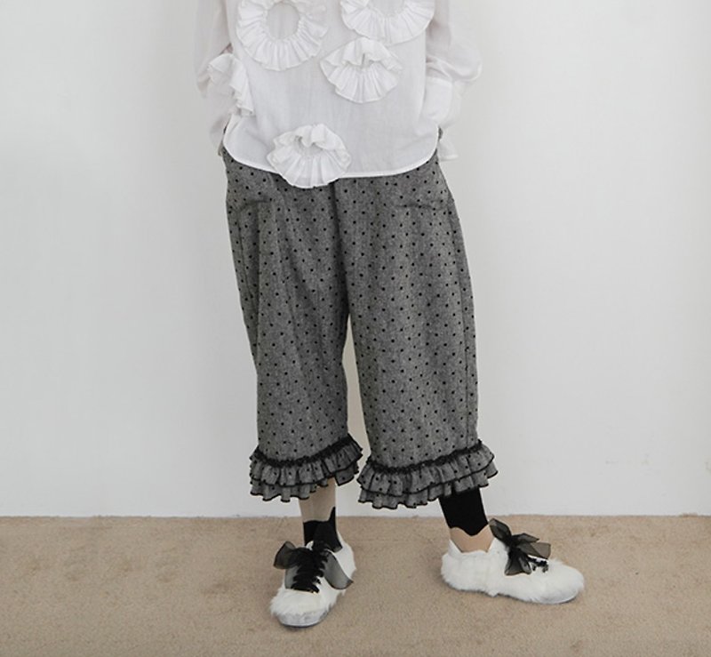 Little gray lace trousers casual pants - imakokoni - กางเกงขายาว - ผ้าฝ้าย/ผ้าลินิน สีเทา
