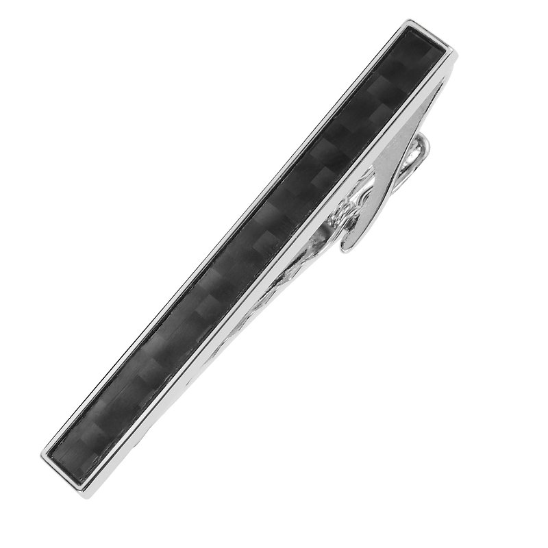 55mm 鑲黑色碳纖維領帶夾 - 領帶/呔夾 - 其他金屬 黑色