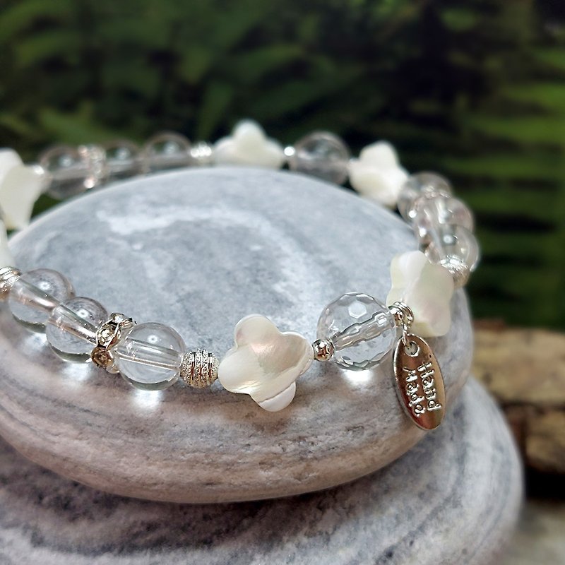 April Birth Healing Crystal Bracelet | White Crystal | White Butterfly Shell | - Bracelets - Crystal 