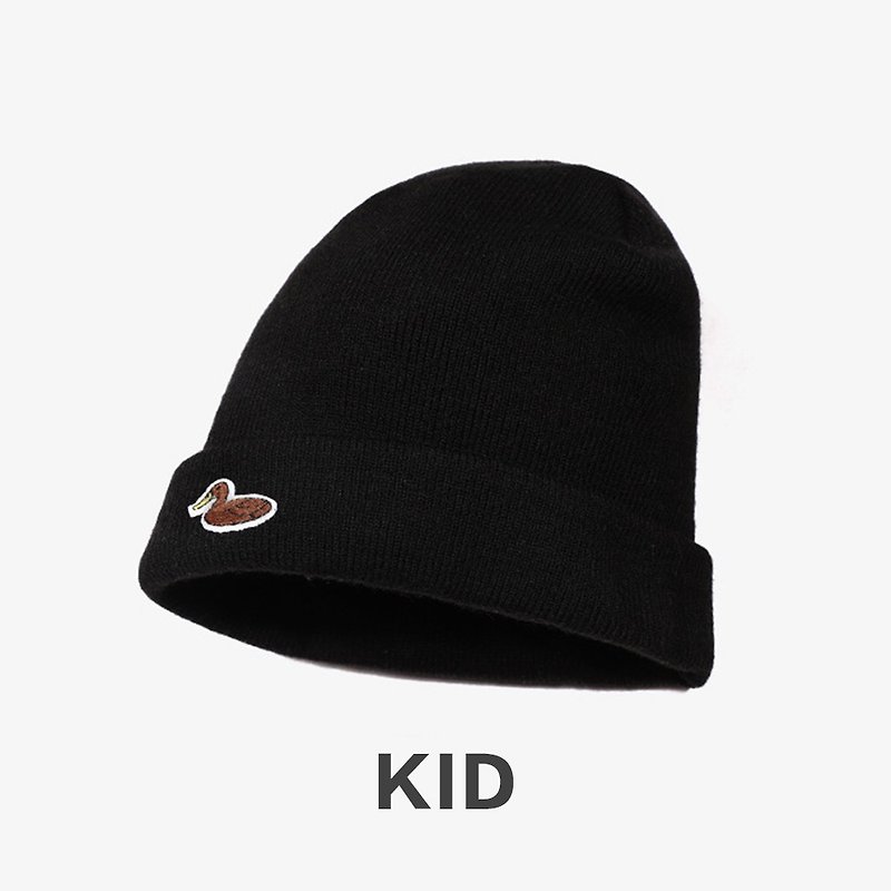 KIDS Duck Embroidered Warm Wool Cap::Black:: - Hats & Caps - Cotton & Hemp Black