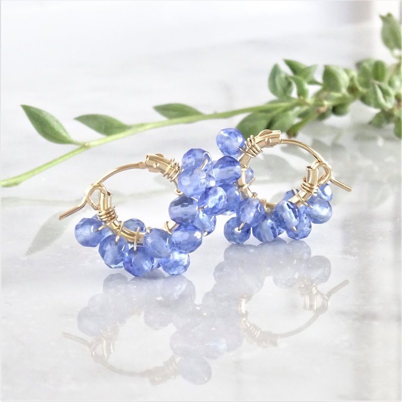 14kgf*Blueberry Quartz wrapped pierced earring /earring - Earrings & Clip-ons - Gemstone Blue