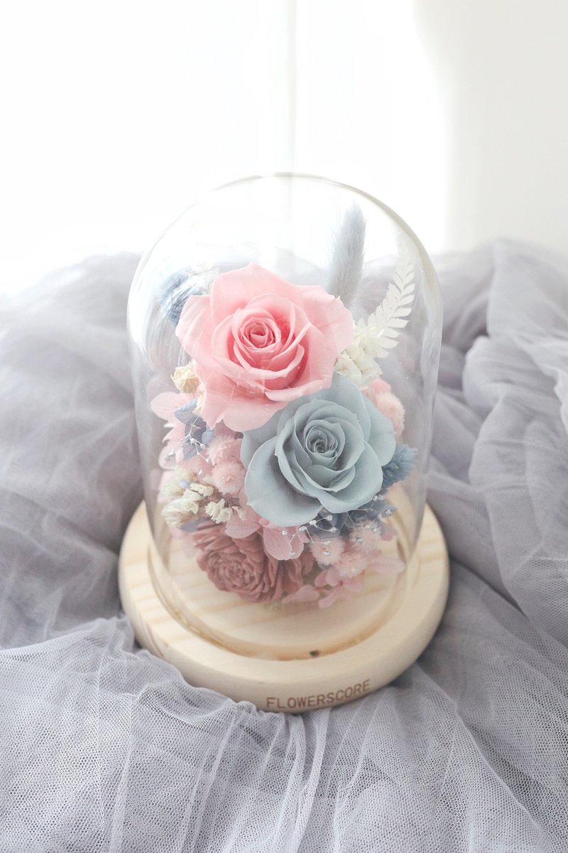 Immortal Rose Glass Night Light - Powder Blue - ช่อดอกไม้แห้ง - พืช/ดอกไม้ 