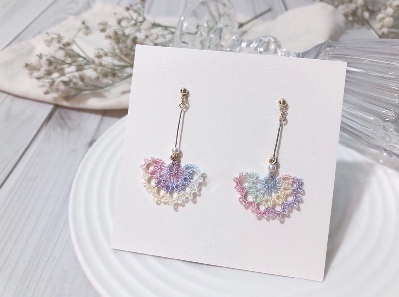 Lace Fan Handmade Lace 925 Silver Earrings - ต่างหู - ผ้าฝ้าย/ผ้าลินิน หลากหลายสี