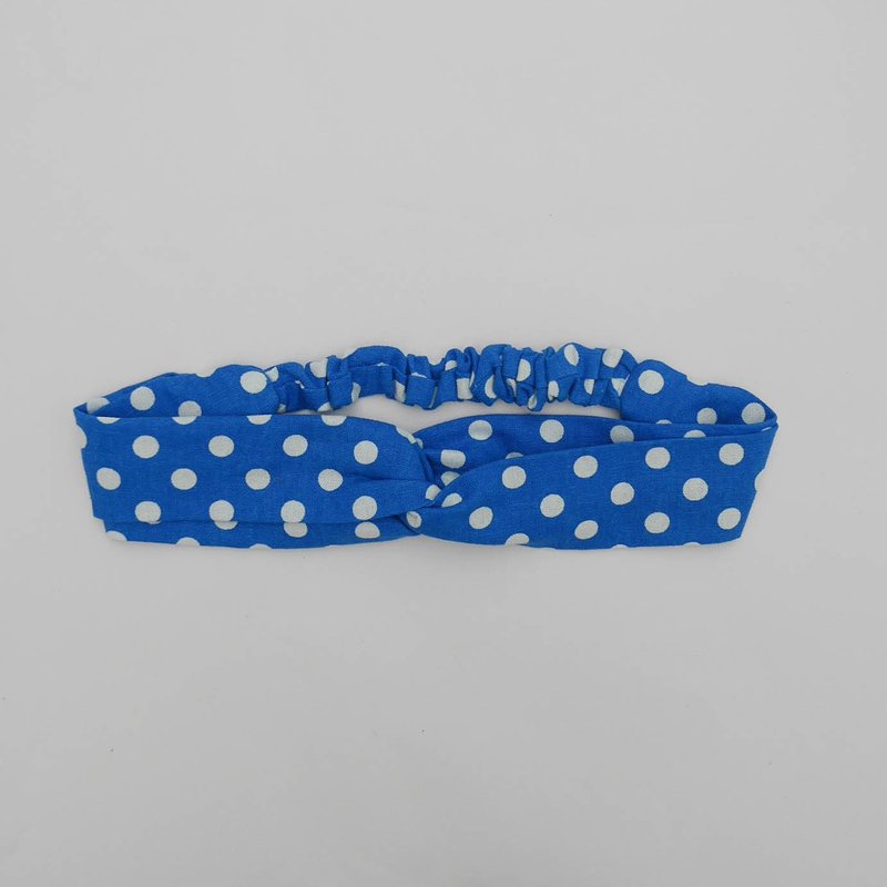 Azure polka dot retro cross hairband - Hair Accessories - Cotton & Hemp Blue