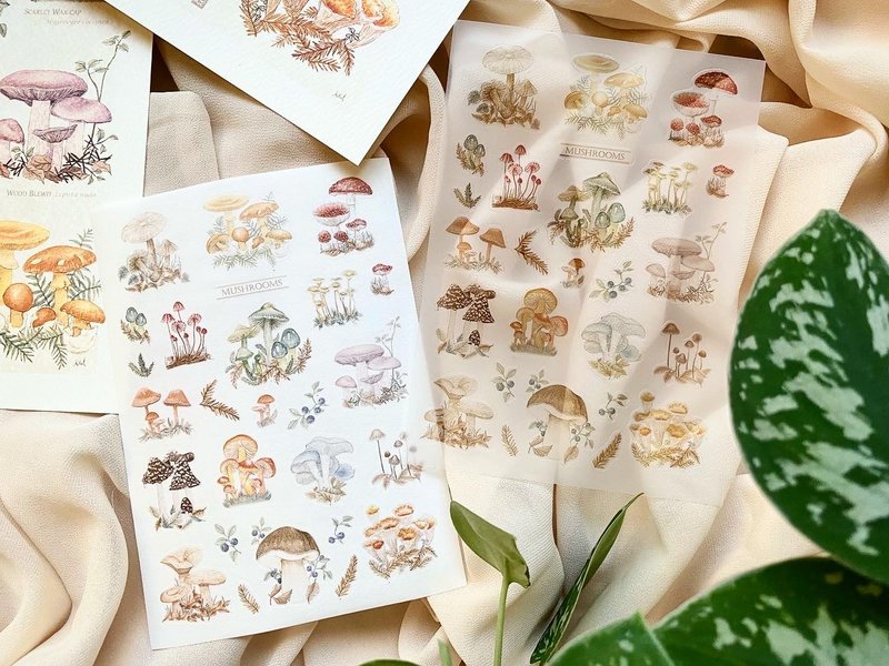 Mushroom illustrated sticker pack/handbook sticker - สติกเกอร์ - กระดาษ 