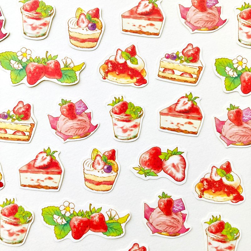 StrawberryCakesフレークシール【32枚入】苺スイーツ - 貼紙 - 紙 紅色
