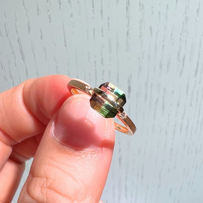The Traverse  - 天然西瓜雙色碧璽(1.14ct) 18k金鑽戒 - 戒指 - 貴金屬 