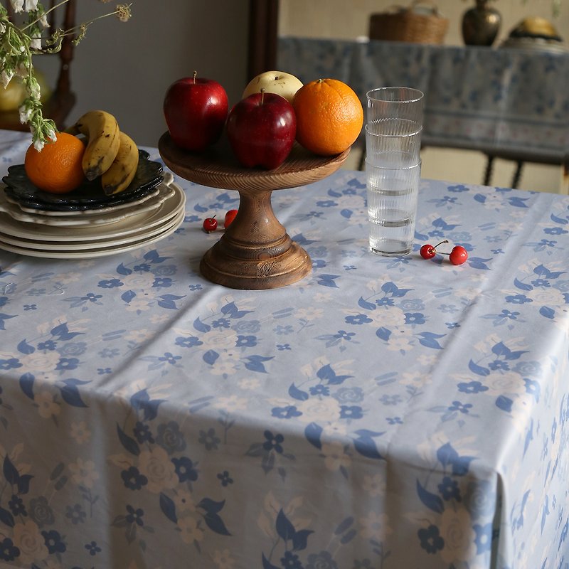 北欧レトロフローラルプリントキャンバススクエアラウンドテーブルコーヒーテーブルカバークロス長方形テーブルクロス - ランチョンマット - ポリエステル ブルー