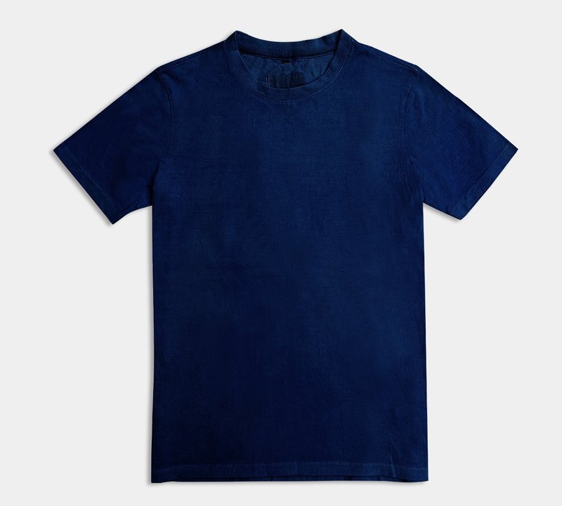 Basic round neck vintage indigo fine long plush cotton short-sleeved T-shirt - เสื้อยืดผู้ชาย - ผ้าฝ้าย/ผ้าลินิน สีน้ำเงิน