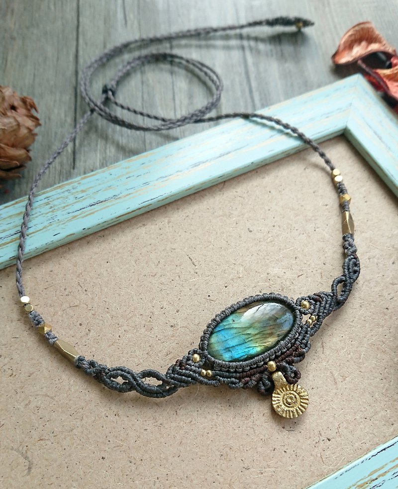 Misssheep-N72-National style two-color South American wax line braided brass labradorite necklace / clavicle chain - Necklaces - Other Materials 